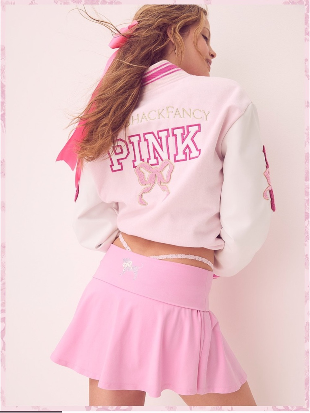 PINK X LoveShackFancy Cotton Foldover Flirty Skirt Skort Rhinestone Dog Logo